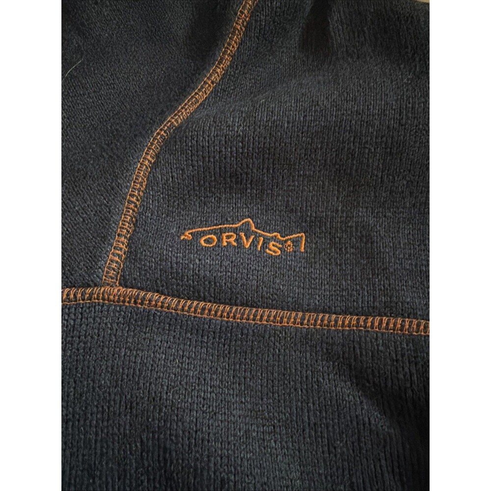 Orvis Sweater Men’s L Pullover 1/4 Zip Fleece Lined Blue Orange Outdoor Cabin - Picture 2 of 9